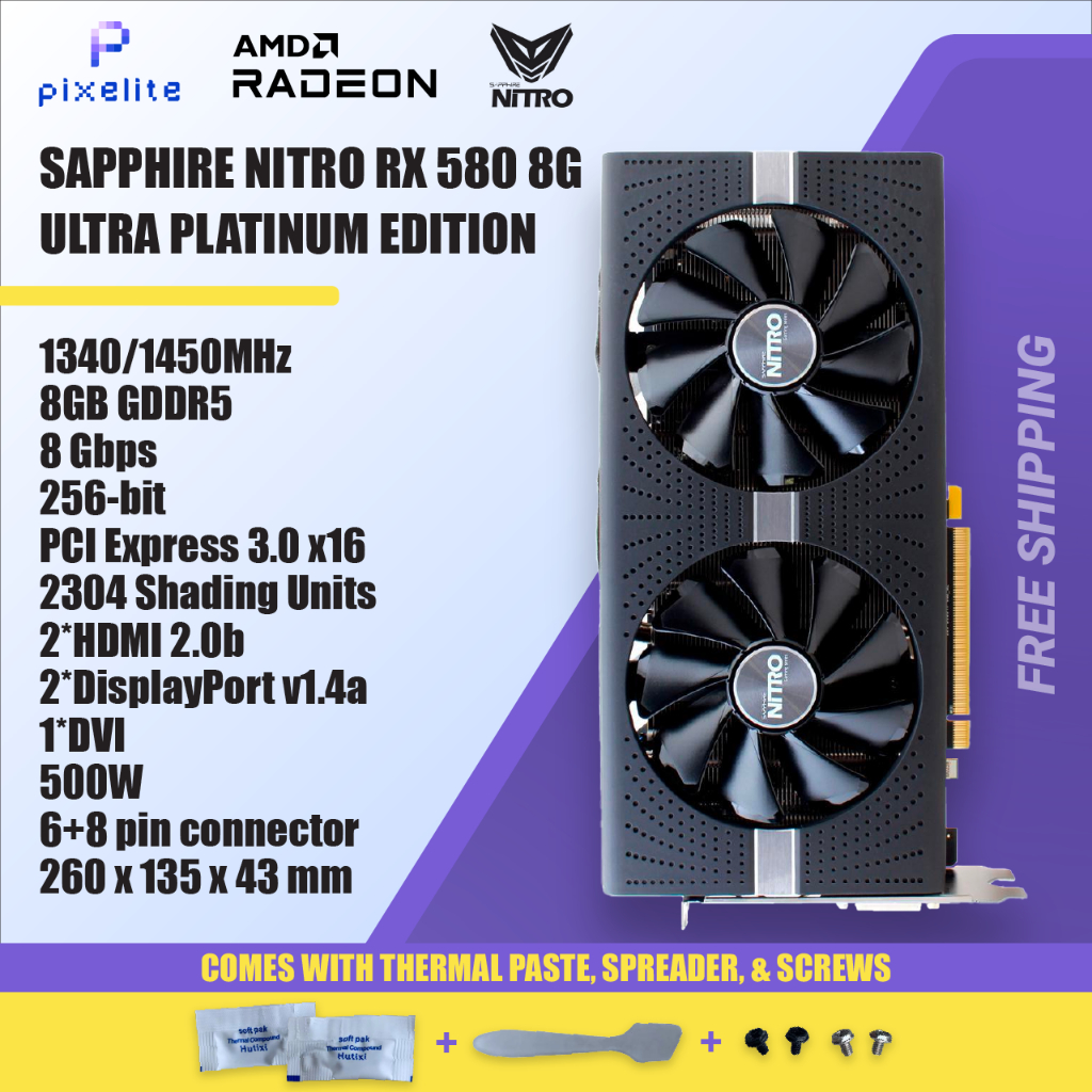 ใช้ Sapphire RX 580 2304sp Ultra platinum Nitro 8G 8GB D5 มี led DUAL ...