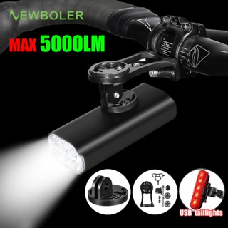 NEWBOLER 5000 Lumen จักรยานไฟ 6 LED 4800mAh จักรยานยกไฟหน้าประเภท C ชาร์จจักรยาน MTB ไฟหน้า IPX6 กันน้ำจักรยานไฟฉาย