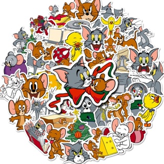 (ลิขสิทธิ์) สติกเกอร์ PVC กันน้ํา ลายการ์ตูน Tom And Jerry Classic (3) 50 ชิ้น