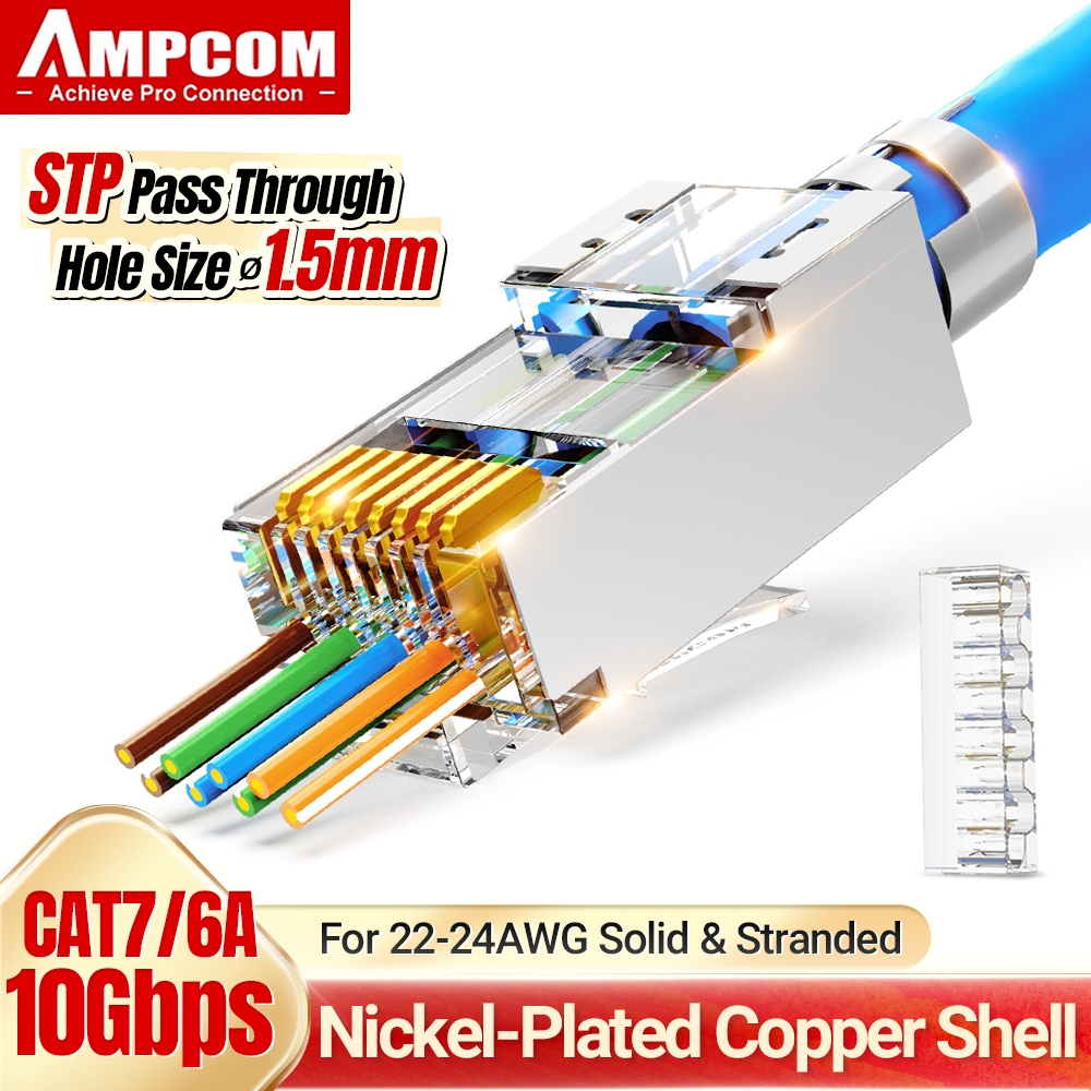 ตัวเชื่อมต่อผ่าน-cat7-rj45-ampcom-cat6a-7-50u-ชุบทอง-stp-rj45-พร้อมบาร์โหลด-1-5-มม