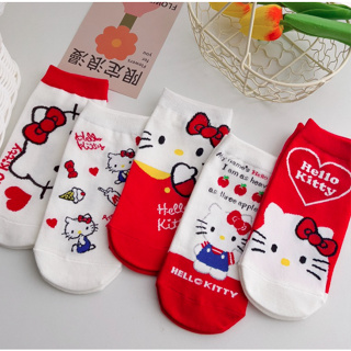 ถุงเท้า พิมพ์ลาย Hello Kitty น่ารัก สําหรับผู้หญิง