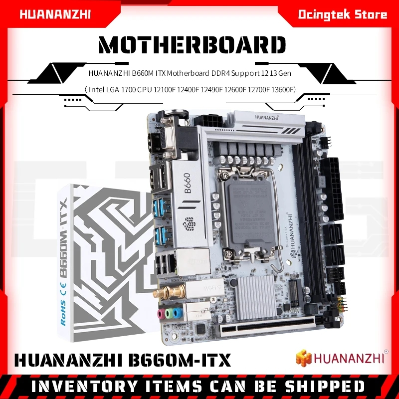Huananzhi B660M ITX เมนบอร์ด DDR4 Mendukung 12 13 Gen( Intel LGA 1700 ...