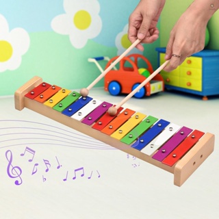 BW3 15 Notes Xylophone เครื่องดนตรีระนาด Glockenspiel การศึกษาที่มีสีสันพร้อมค้อน 2 ชิ้นสำหรับเด็ก