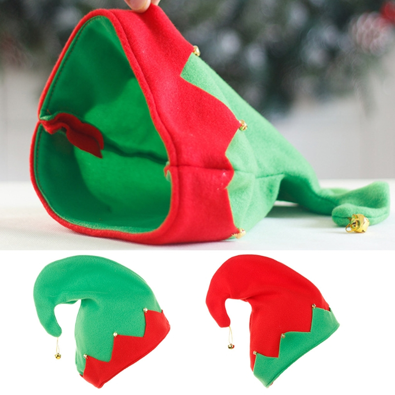 blala-หมวกเอลฟ์-ผ้ากํามะหยี่ขนนิ่ม-ประดับกระดิ่งโลหะ-สีตัดกัน-สําหรับคริสต์มาส-ซานต้า