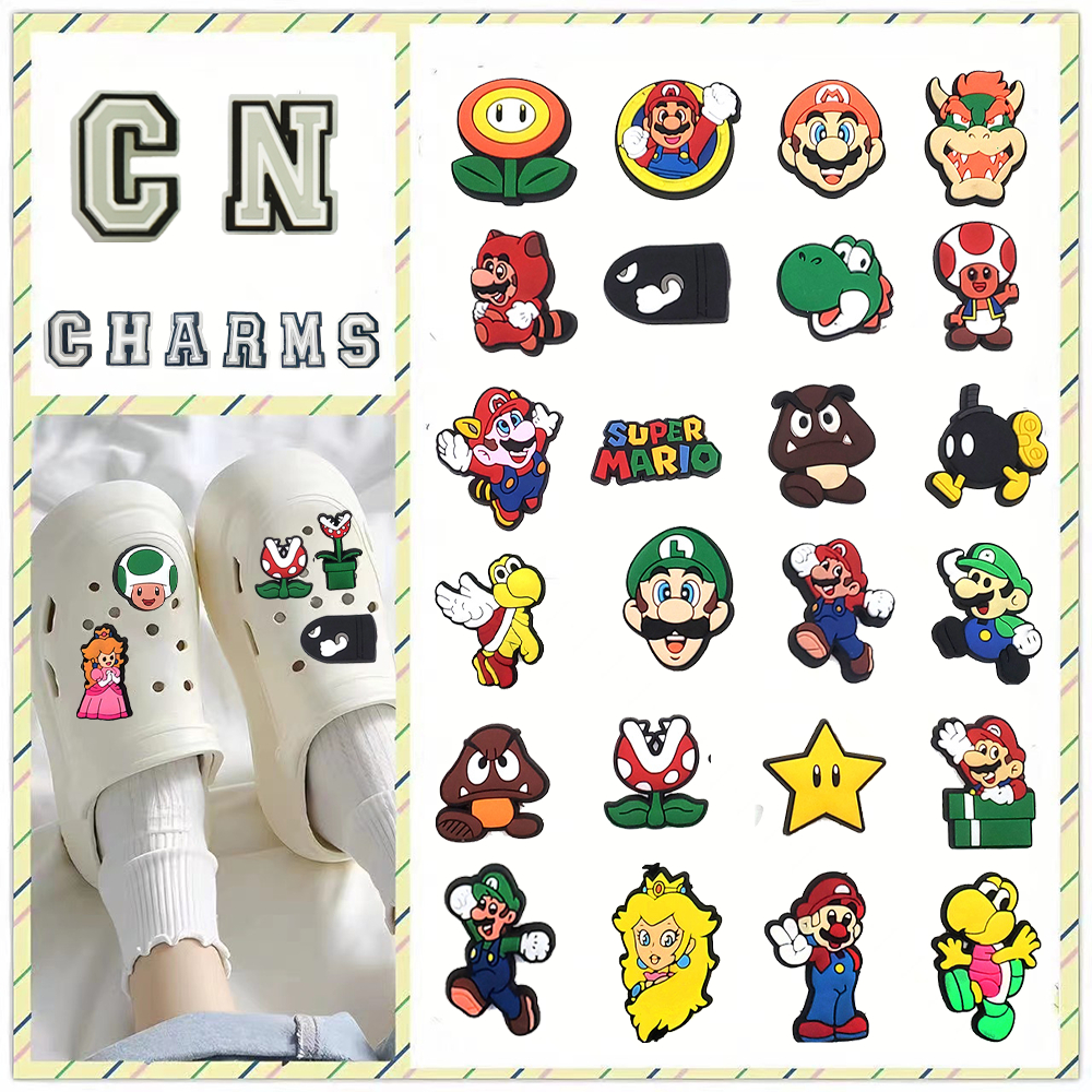 Jibbitz Mario series Croc Charms รองเท้าแตะ PVC สําหรับตกแต่งสวน 1 ชิ้น