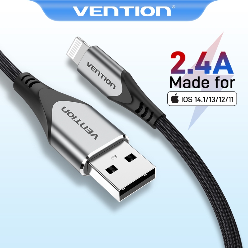 ภาพหน้าปกสินค้าVention สายชาร์จ USB สายข้อมูล 2.4A สายชาร์จข้อมูลแบบเร็ว สำหรับIPHONE IPAD IPOD