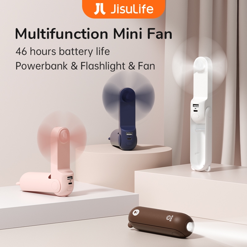 ราคาและรีวิวJISULIFE 3-in-1 พัดลมไฟฟ้ามัลติฟังก์ชั่นพร้อมอายุการใช้งานแบตเตอรี่ที่ยาวนานหน่วยทําความเย็นแบบพกพาขนาดเล็กแบบชาร์จไฟได้พร้อมไฟฉายน้ําหนักเบาและพกพาสะดวก