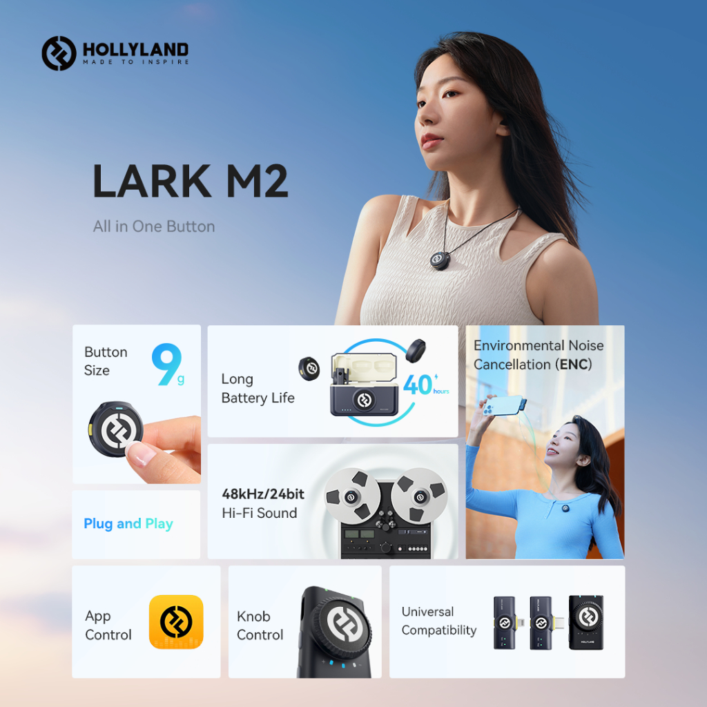 Hollyland LARK M2 ไมค์ไร้สาย ไมโครโฟนไร้สาย 24 Bit น้ําหนัก 9 กรัม สําหรับโทรศัพท์มือถือ กล้อง เวอร์ชั่น Combo
