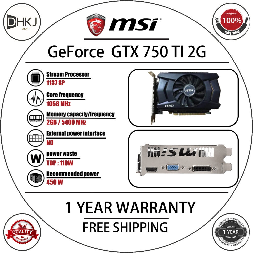 ใช้ MSI GTX 750 TI 2GB DDR5 คอมพิวเตอร์เดสก์ท็อปเกมกราฟิกการ์ด 2G D5 ...