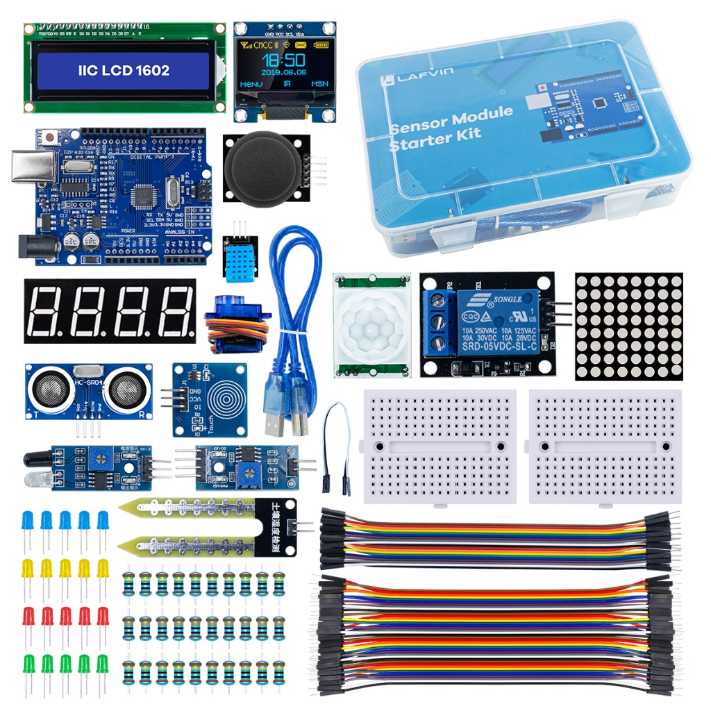 Lafvin ชุดโมดูลเซนเซอร์สตาร์ทเตอร์ สําหรับ Arduino Uno Set R3 0.96 นิ้ว ...
