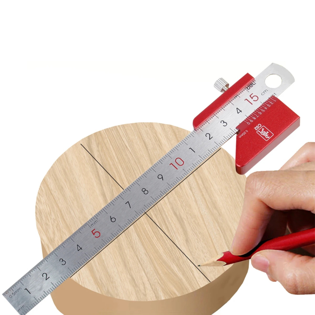 QWORK Center Scribe Gauge – Aluminum Center Finder Ruler, 45/90° Marking Tool With Detachable 12" Ruler For Wood & Soft Metal