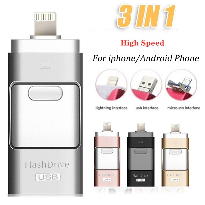 3-in-1 แฟลชไดรฟ์ USB 3.0 สําหรับ IPhone IPad Android PC I-Flashdrive ...