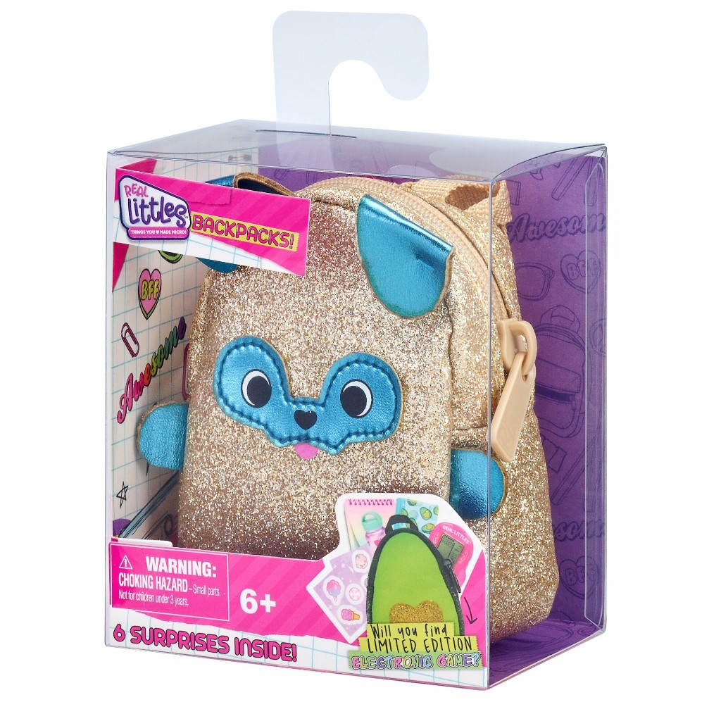 Real Littles S3 Single Backpack Doll Accessories, 7 Pieces Pug Real
