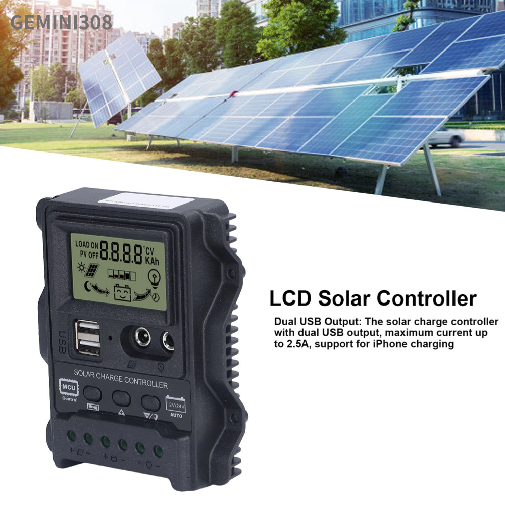 Gemini308 Dual USB Solar Charge Controller ABS จอแสดงผล LCD PWM ...