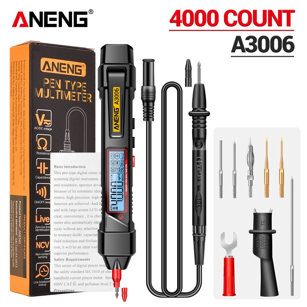 Aneng A3006 ปากกามัลติมิเตอร์ทดสอบแรงดันไฟฟ้า AC DC โอห์ม Hz 4000 ครั้ง ...