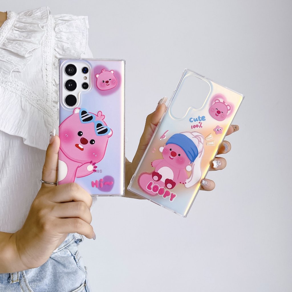 น่ารัก Loopy สีชมพู บีเวอร์ตัวน้อย เคส Samsung Galaxy S24 S23 Ultra S22