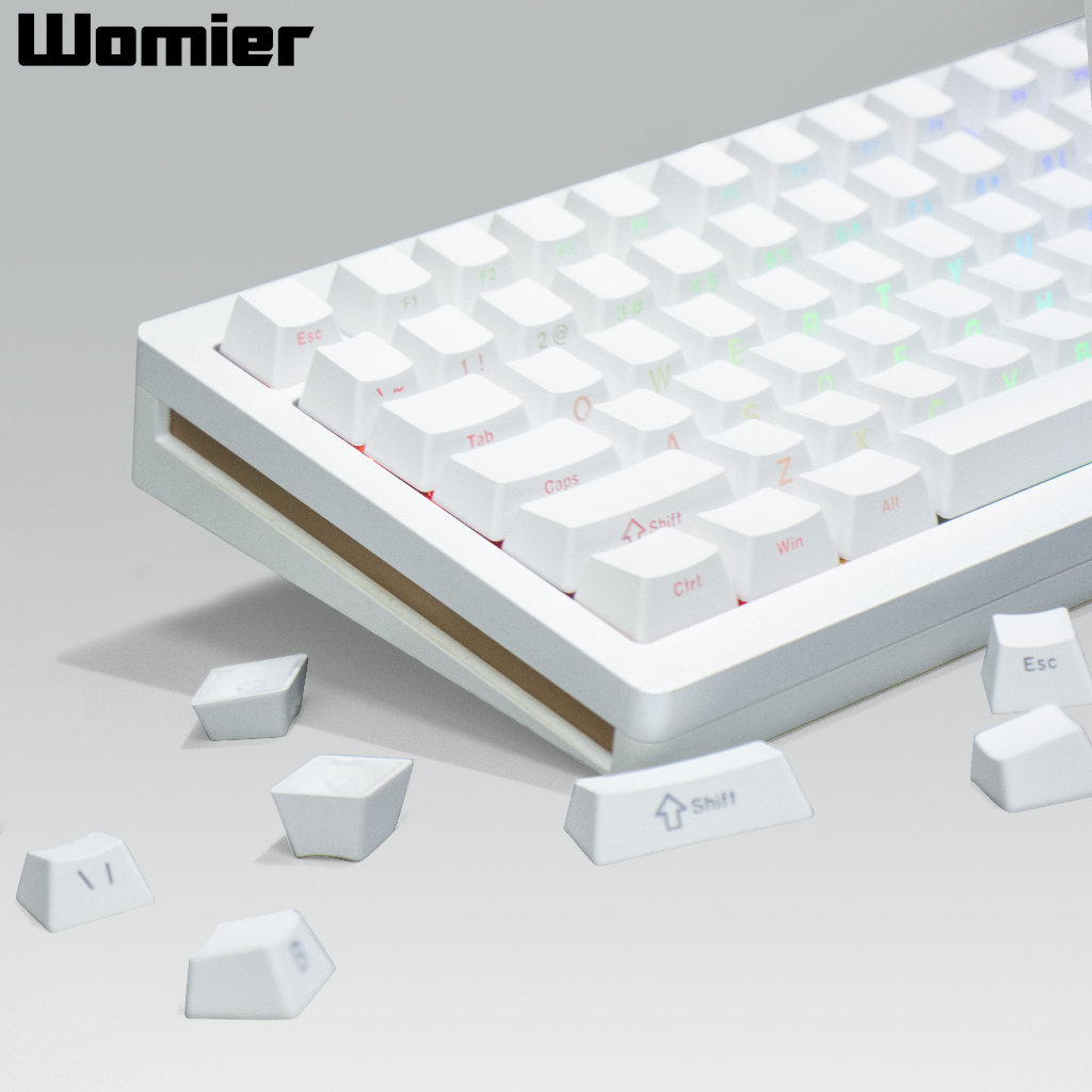 Womer 123 คีย์สีขาว Shine ผ่านด้านข้างพิมพ์ Keycaps, Minimalist PBT Key ...