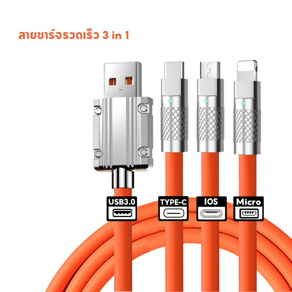 [รับประกัน 1 ปี] สายชาร์จ Type C IOS Micro USB 120W 6A ชาร์จเร็วมาก ...