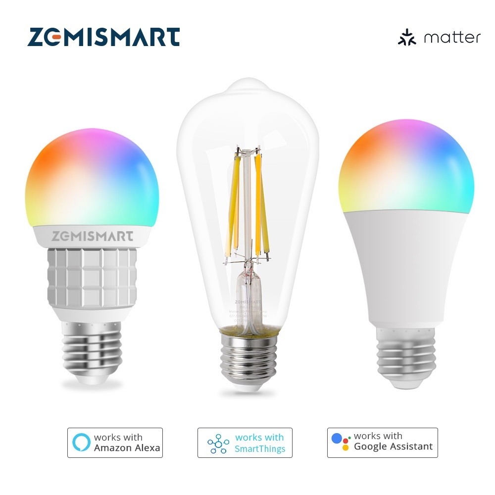 Zemismart Matter WiFi หลอดไฟ E27 LED Matter หลอดไฟ Dimmer Homekit ...