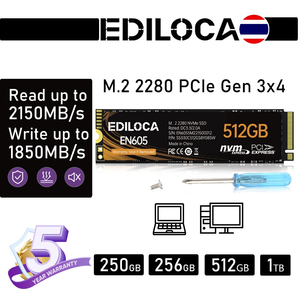 Ediloca EN605 NVMe PCIe Gen3x4 M.2 2280 SSD Read 2100MB/s Write