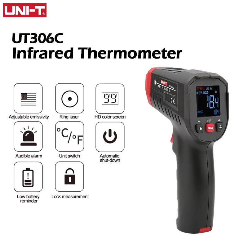 Uni-t เครื่องวัดอุณหภูมิ เลเซอร์อินฟราเรด UT306S UT306C -50-500 ...