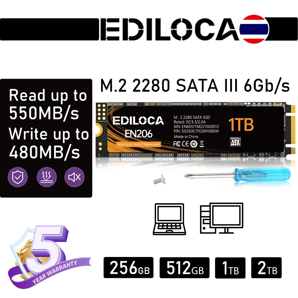 Ediloca EN870 SSD 2TB PCIe Gen4, NVMe M.2 2280, fino a 7450 MB/s, Unità a stato solido interne