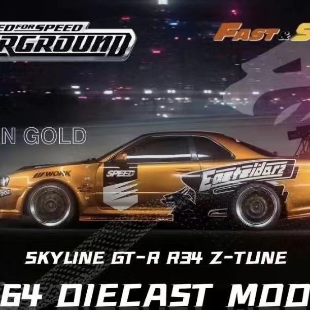 โมเดลรถยนต์ FS 1: 64 Skyline GTR R34 FNF อัลลอย ความเร็วสูง สีชมพู ...