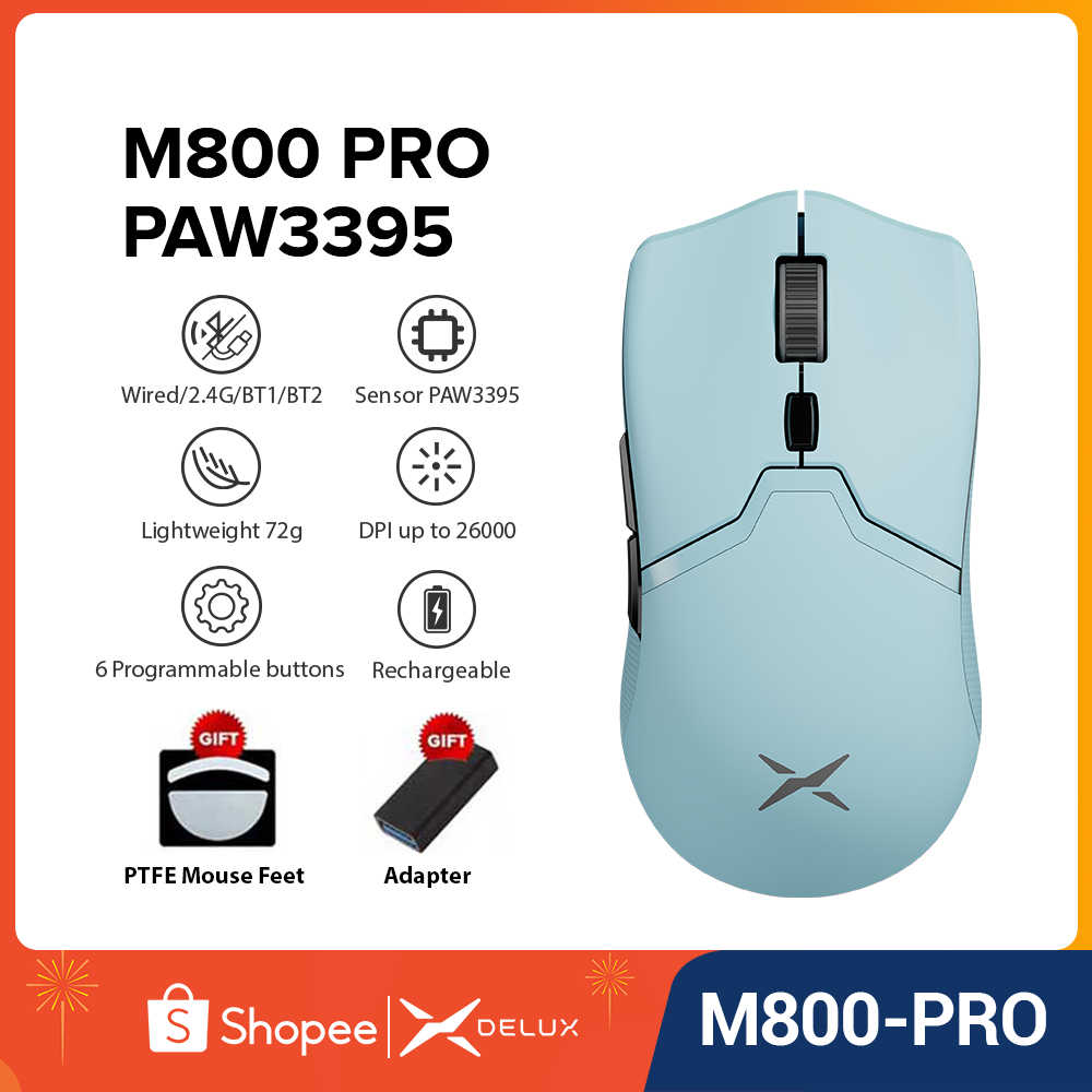 Delux M800 PRO PAW3395/M820 เมาส์เกมมิ่งไร้สาย บลูทูธ 26000DPI Huano สี ...