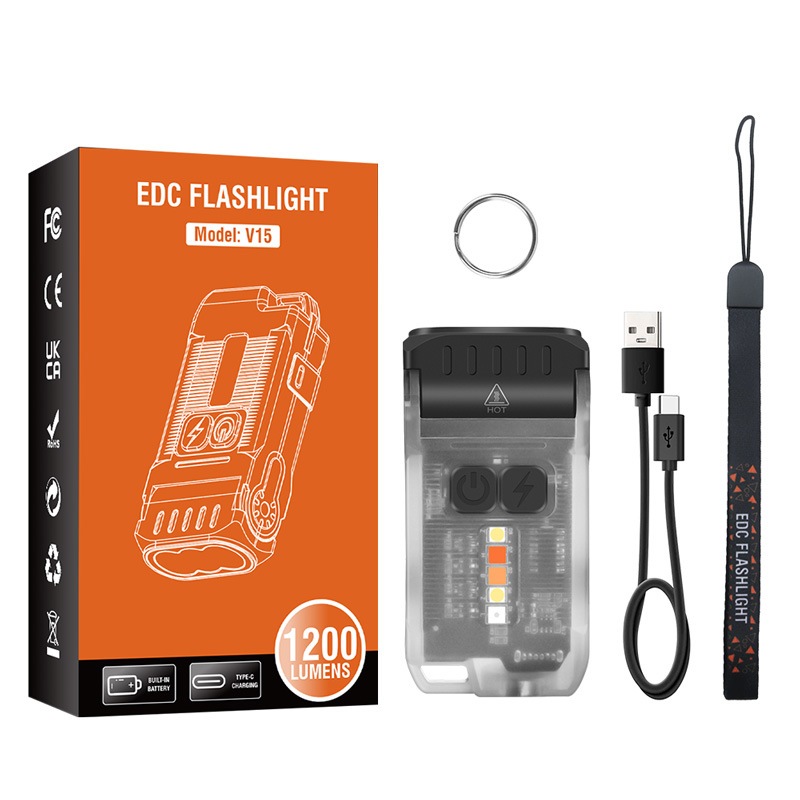 V15 พวงกุญแจไฟฉาย LED EDC 1200LM ไฟทํางาน TYPE-C ชาร์จ มินิ แบบพกพา ...