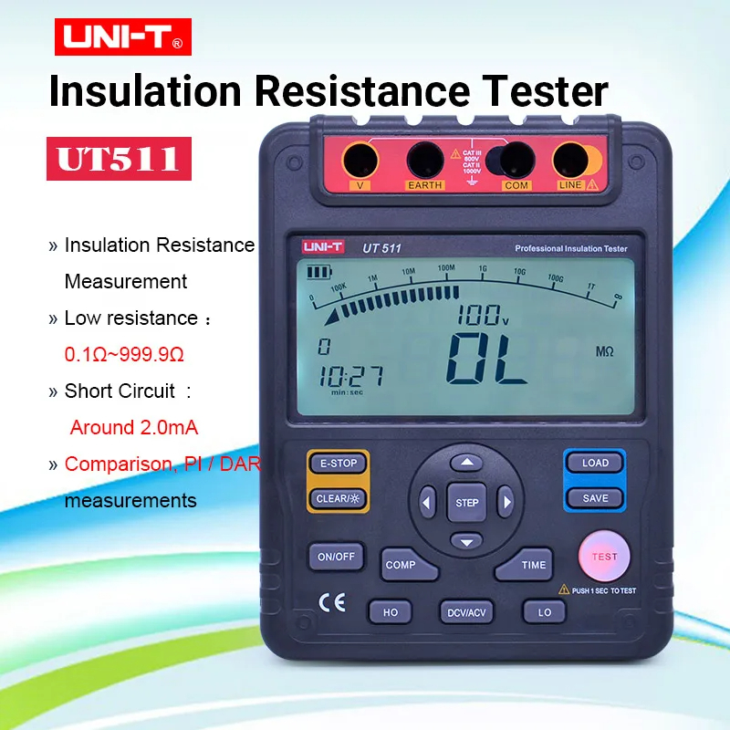 UNI-T UT511 1000V Meggerฉนวนกันความร้อนสายดินความต้านทานต่ำTester ...