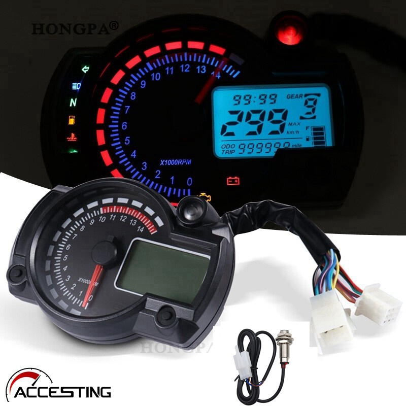 7 สี LCD Digital Universal Speedometer เครื่องวัดระยะทางรถจักรยานยนต์ 0 ...