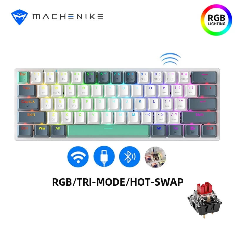 คีย์บอร์ดแมคคานิค Machenike K500 B61 แบบมีสายและไร้สาย 3 โหมด บลูทูธ 2.4G ขนาด 61 ปุ่ม ไฟ RGB เปลี่ยนสวิตช์ได้