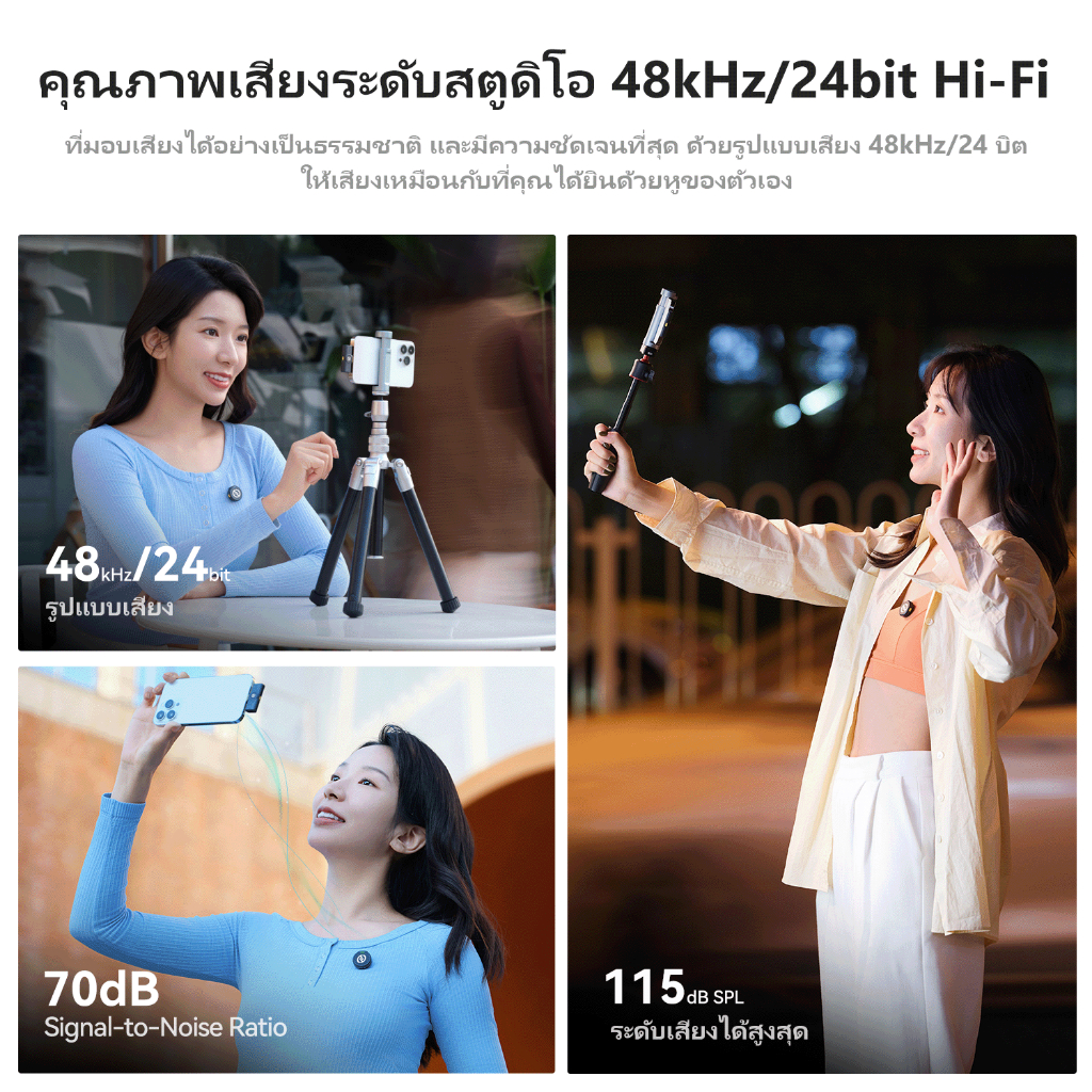 Hollyland LARK M2 ไมค์ไร้สาย ไมโครโฟนไร้สาย 24 Bit น้ําหนัก 9 กรัม สําหรับโทรศัพท์มือถือ กล้อง เวอร์ชั่น Combo