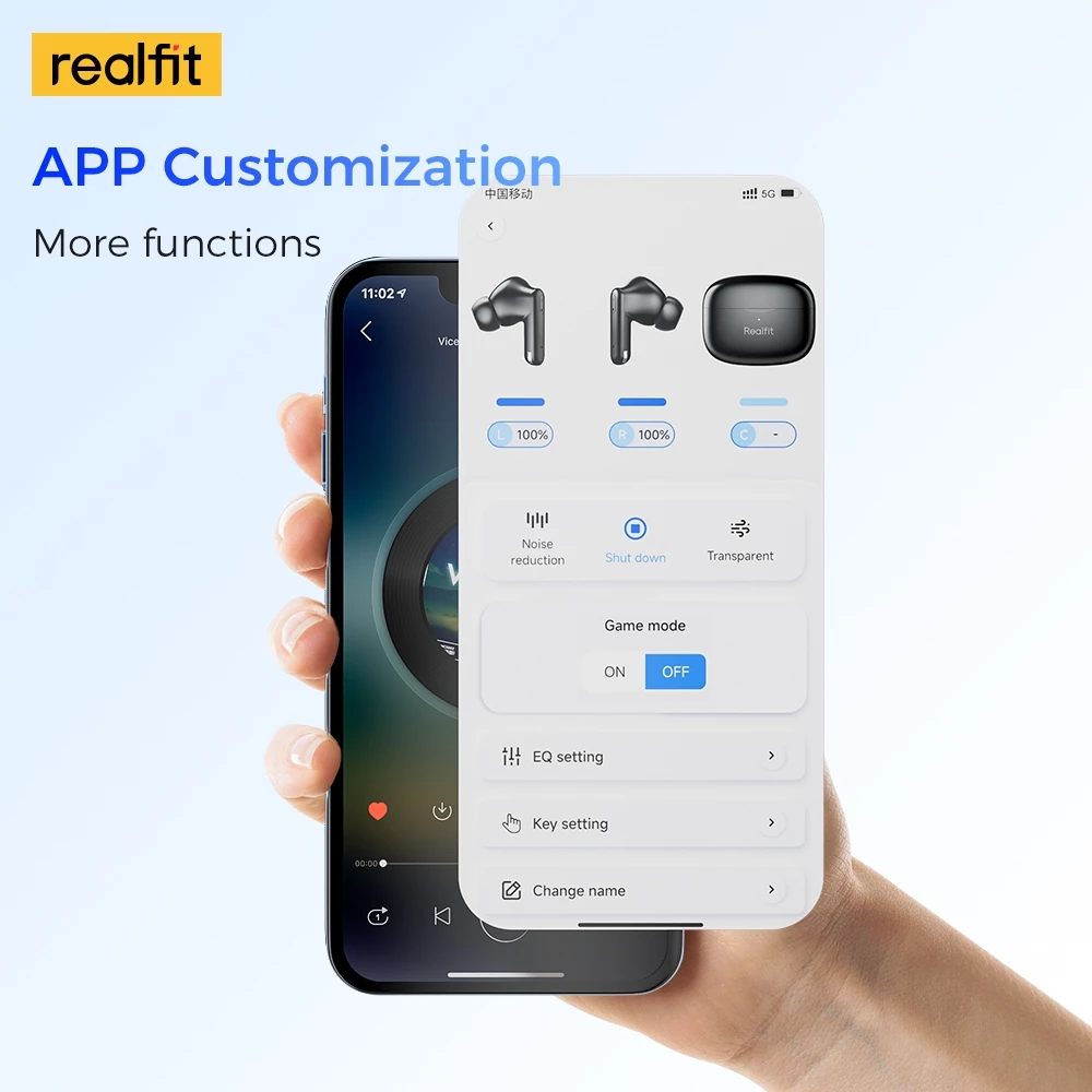realfit F3 ANC Bluetooth 5.4 หูฟังบลูทูธ -38dB ตัดเสียงรบกวน พร้อมไมโครโฟน Bass หูฟัง คุณภาพเสียงดี