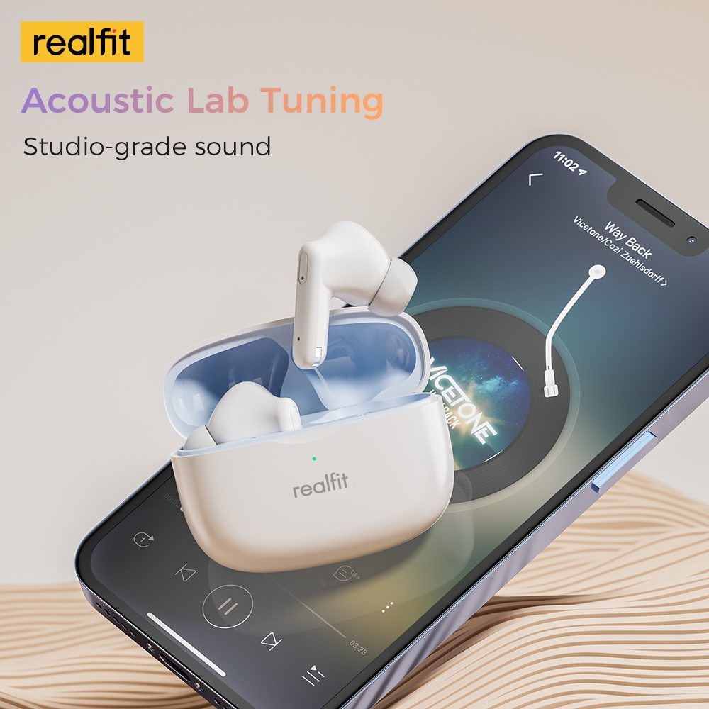 Realfit F3 หูฟังบลูทูธ -38dB ตัดเสียงรบกวน 360° Blutooth 5.4 เสียงเบสที่ดีเยี่ยม