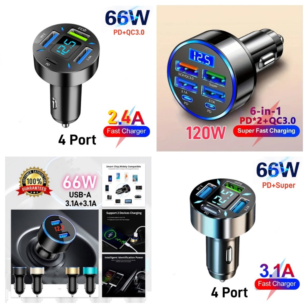 Professional 2 /4/6 พอร์ต 120W Mini Car Charger Quick Charge 3.1A Fast ...