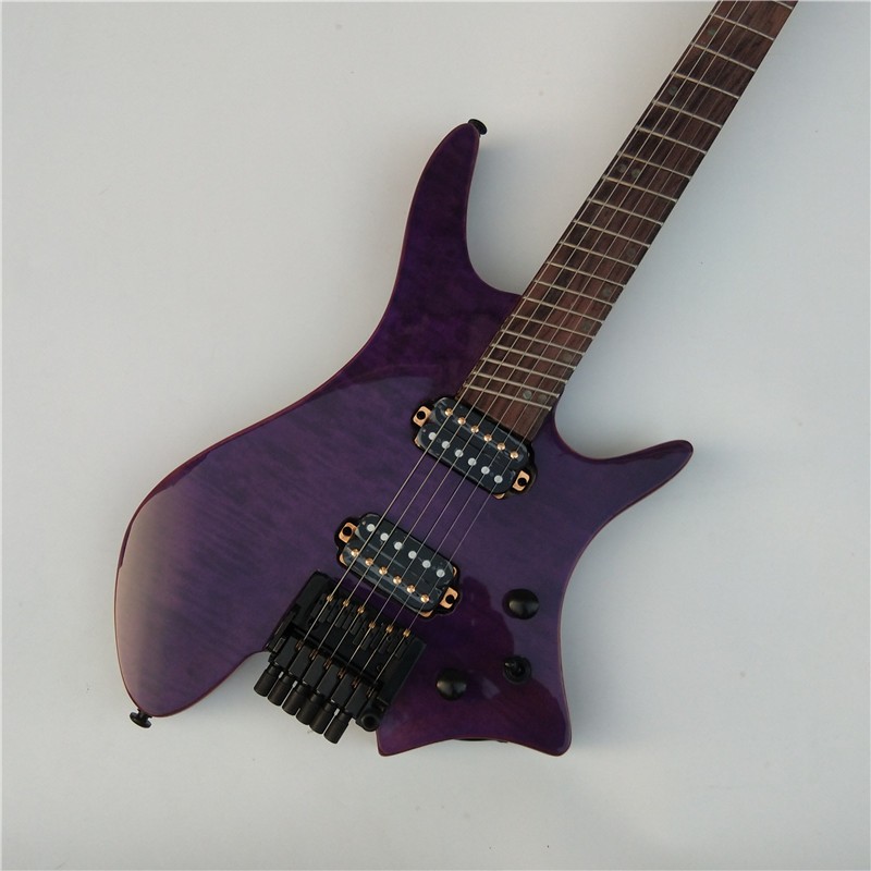 พัดลม Fretted Headless กีตาร ์ ไฟฟ ้ า,Purple Flame Maple Skin Top ...