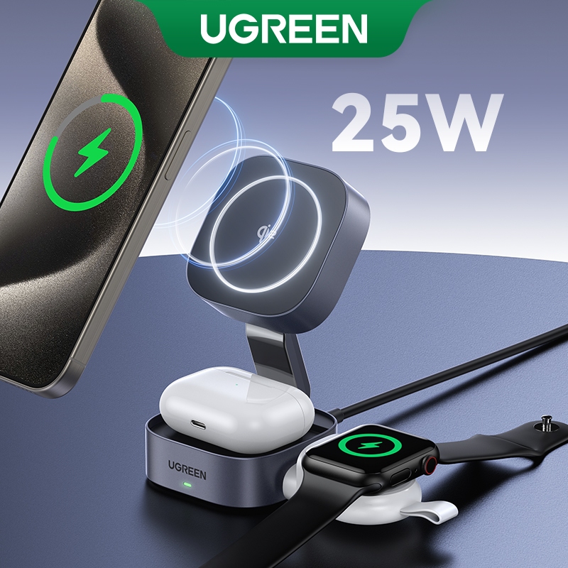 Ugreen 2in1 25W Wireless Charger Qi2 MPP Certified รองรับการชาร์จไร้สายที่รวดเร็ว 15W