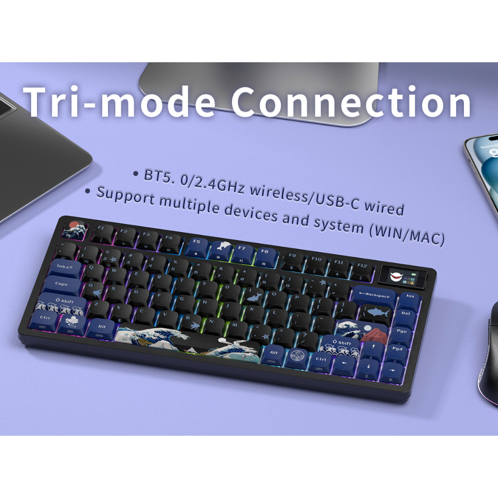 คีย์บอร์ด XVX 75% พร้อมจอแสดงผลอัจฉริยะสี L75 Pro Low Profile ปะเก็น ...