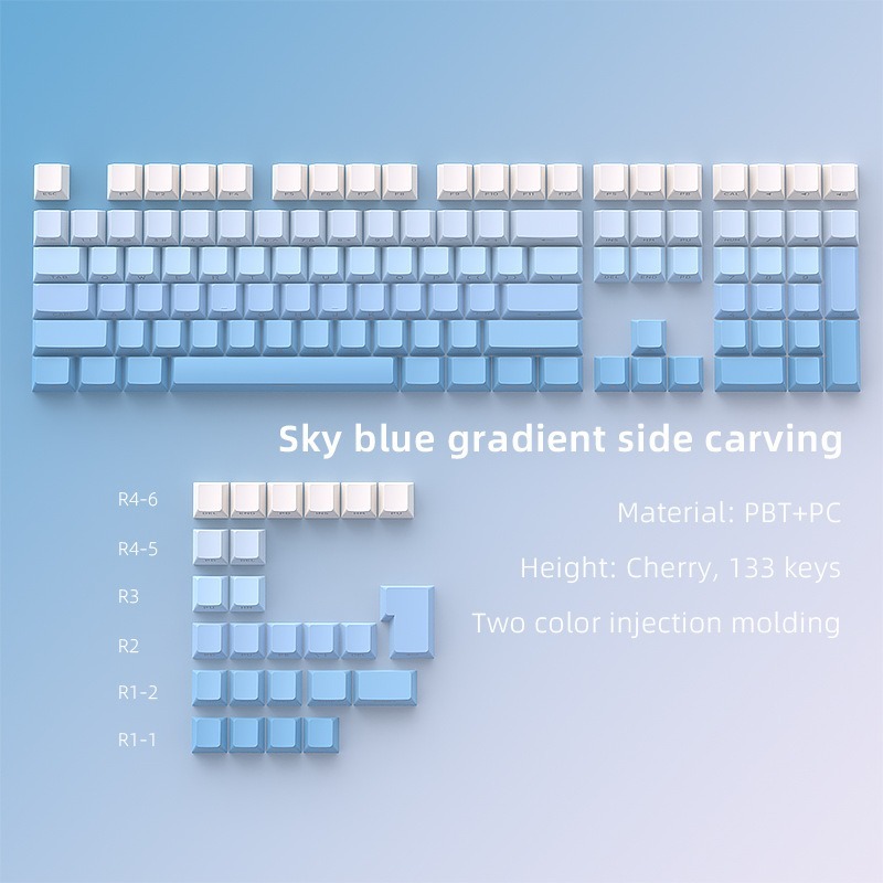 -LW- Sky Blue Mechanical Keyboard พิมพ์ด้านข้าง Keycap Doubleshot ...