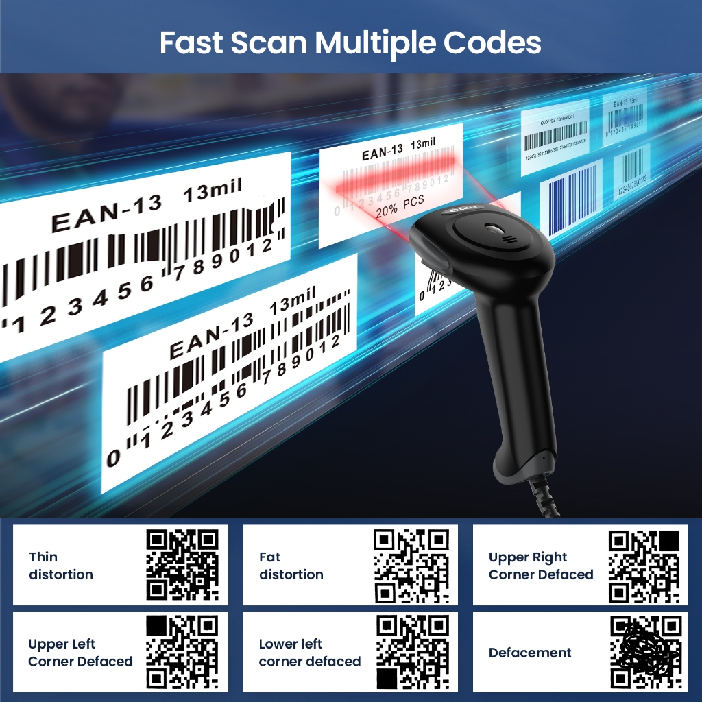 Eyoyo EY-034 USB Wired Auto-sensing Scanning 2D QR code Barcode Scanner ...