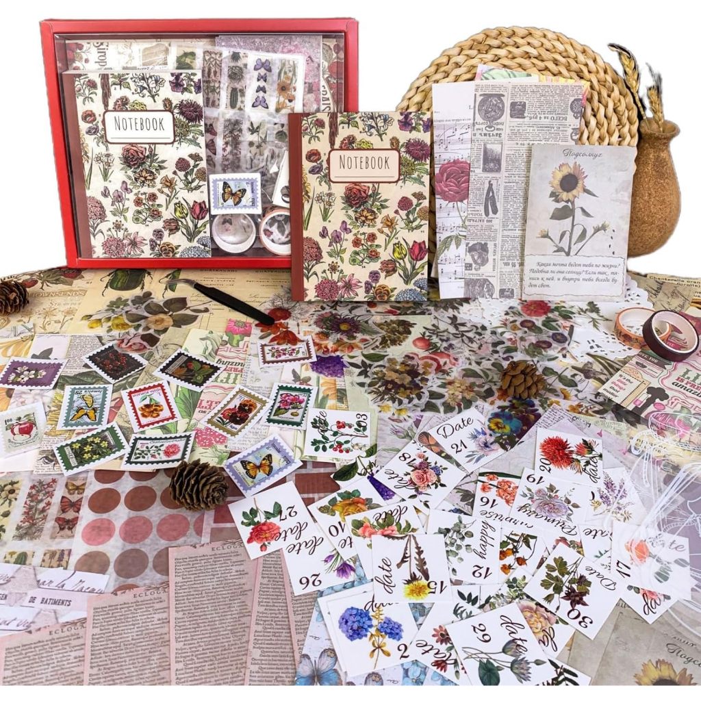 Vintage Aesthetic Scrapbooking Supplies Kit, ดอกไม้ Bullet Junk Journal ...