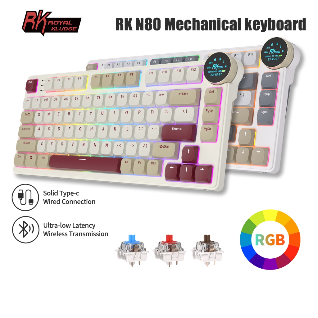 Royal Kludge RK N80 80% ขนาด Pearly Dawn โปรไฟล์ต่ํา Tri-Mode RGB แบบมี ...