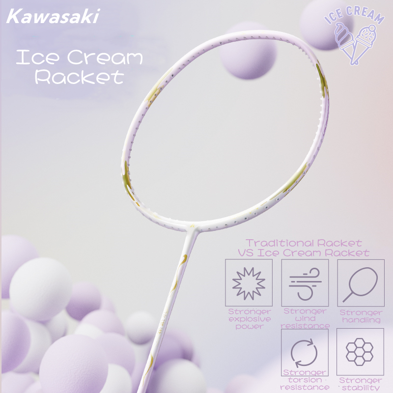 Kawasaki Badminton Racquet ICE CREAM 5U 18-30 LBS Full Carbon Ultra ...