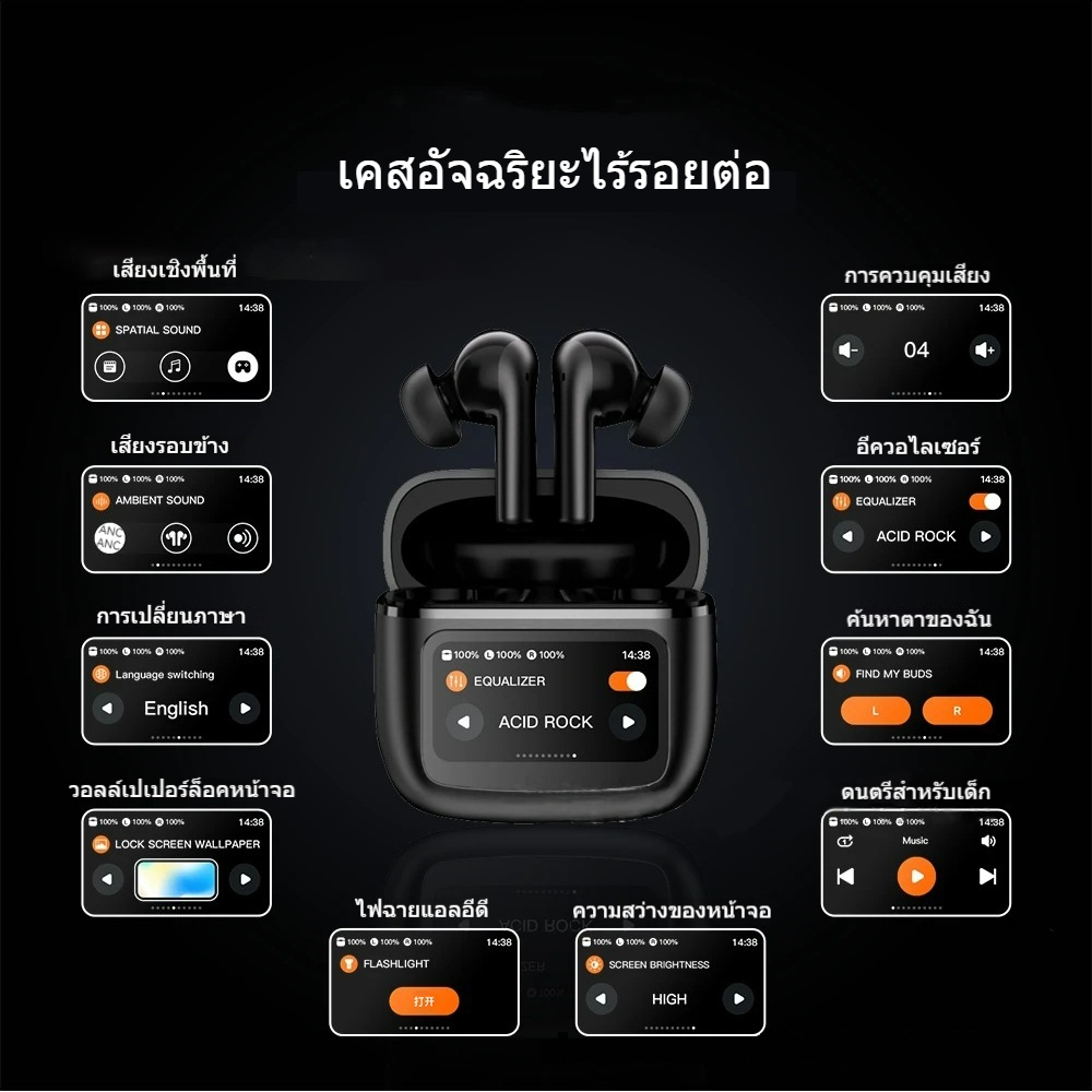 T68 PRO ชุดหูฟังบลูทูธไร้สายตัดเสียงรบกวน ANC ชนิดใส่ในหู หน้าจอสัมผัส ...
