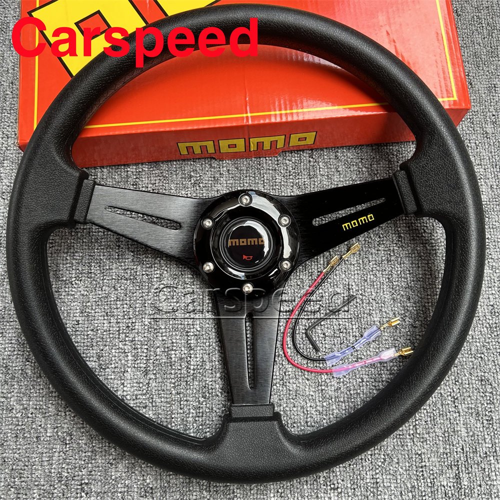 14 นิ้ว MOMO พวงมาลัยสีดํา PU วัสดุกรอบอลูมิเนียม Racing Drift Pc เกม ...