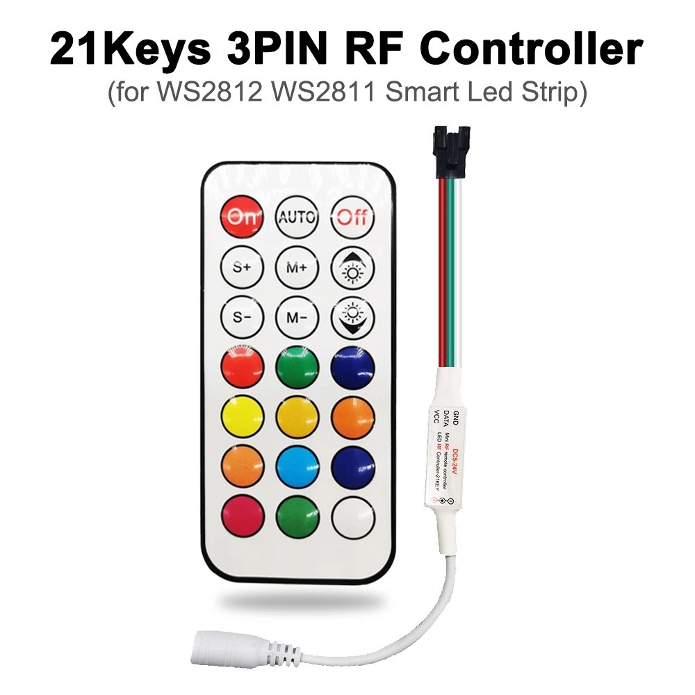 Dc5-24v 21Keys RF Controller Mini พิกเซล Dimmer รีโมทไร้สายสําหรับ 3Pin ...