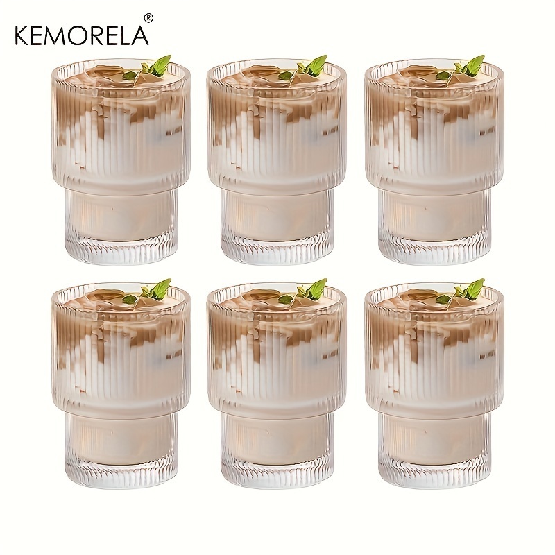 KEMORELA 6PCS Stackable Ribbed Glassware Tumbler Set, แก้วค็อกเทล, แก้ว ...