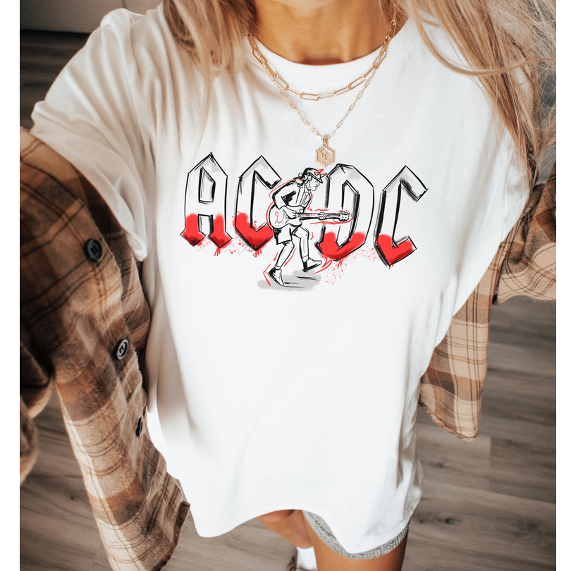 Ac_dc เสื้อยืด Band Tee Retro Rock และ Roll Vintage T เสื้อ Old School ...