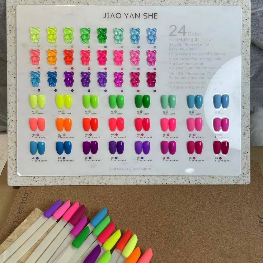 JYS 24สี (JIAO YAN SHE)ยาทาเล็บเจลนีออน เรืองแสงสีเจล นีออน แถมชาท